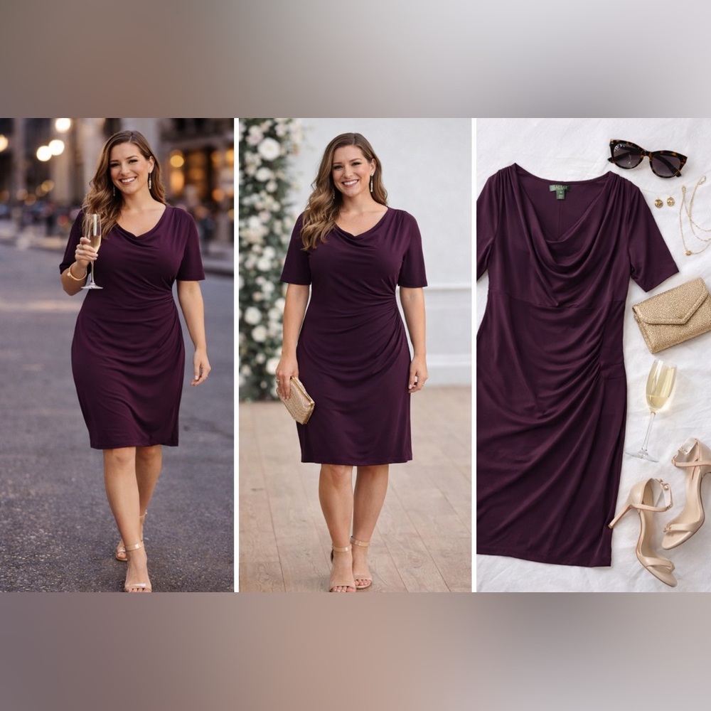 Lauren Ralph Lauren Plum Draped Sheath Dress